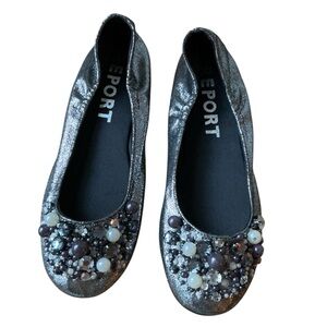 Report LEM Embellished Jewel Metallic Finish  Ballerina Flats in Gray Size 5.5